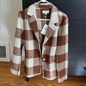Splendid Women's Checkered Blazer in Brown and Cream